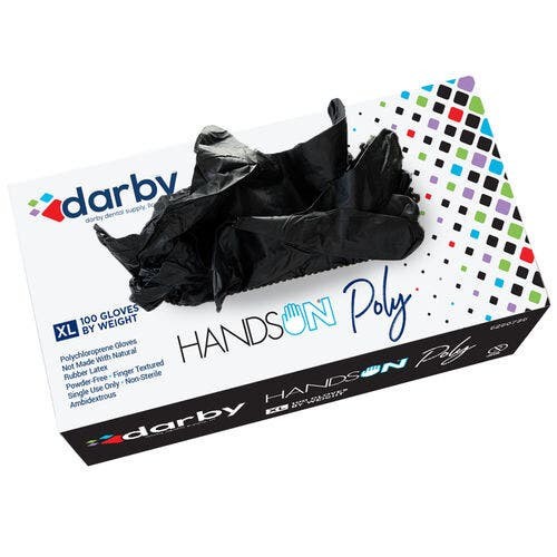 HandsOn Black Poly Gloves, Small, 100/Box