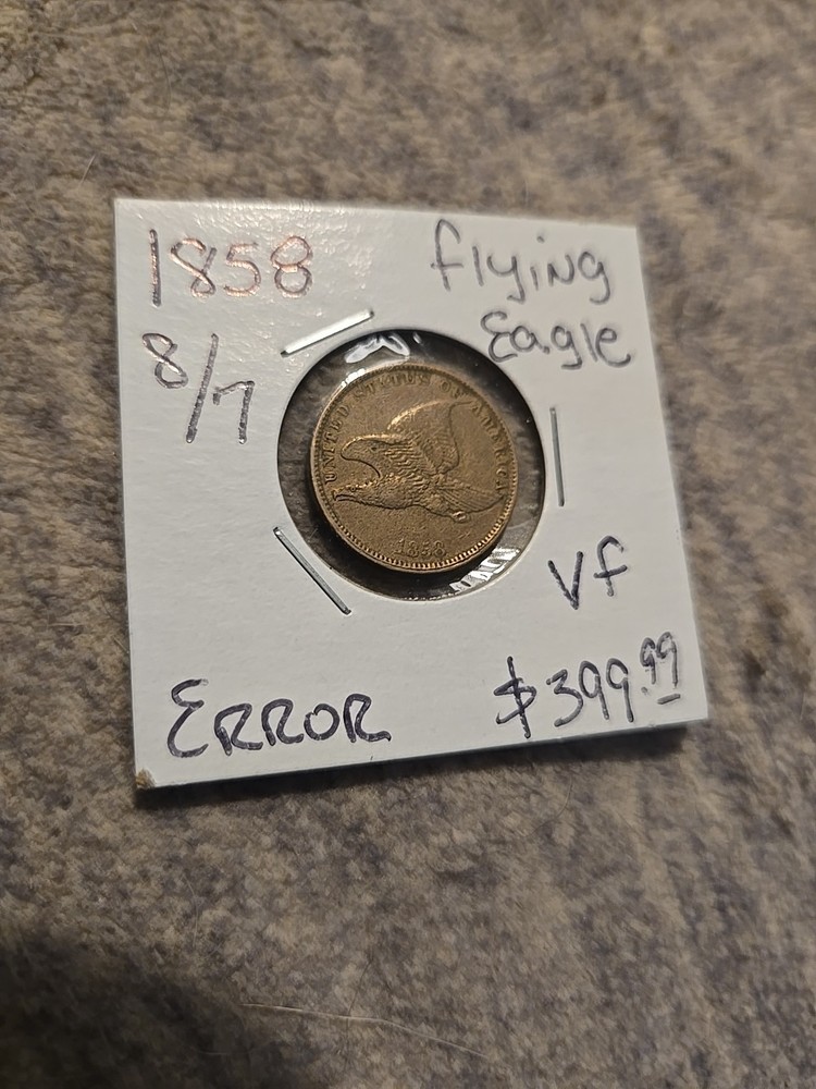 1857 1C Flying Eagle Cent 8over7 VF Error