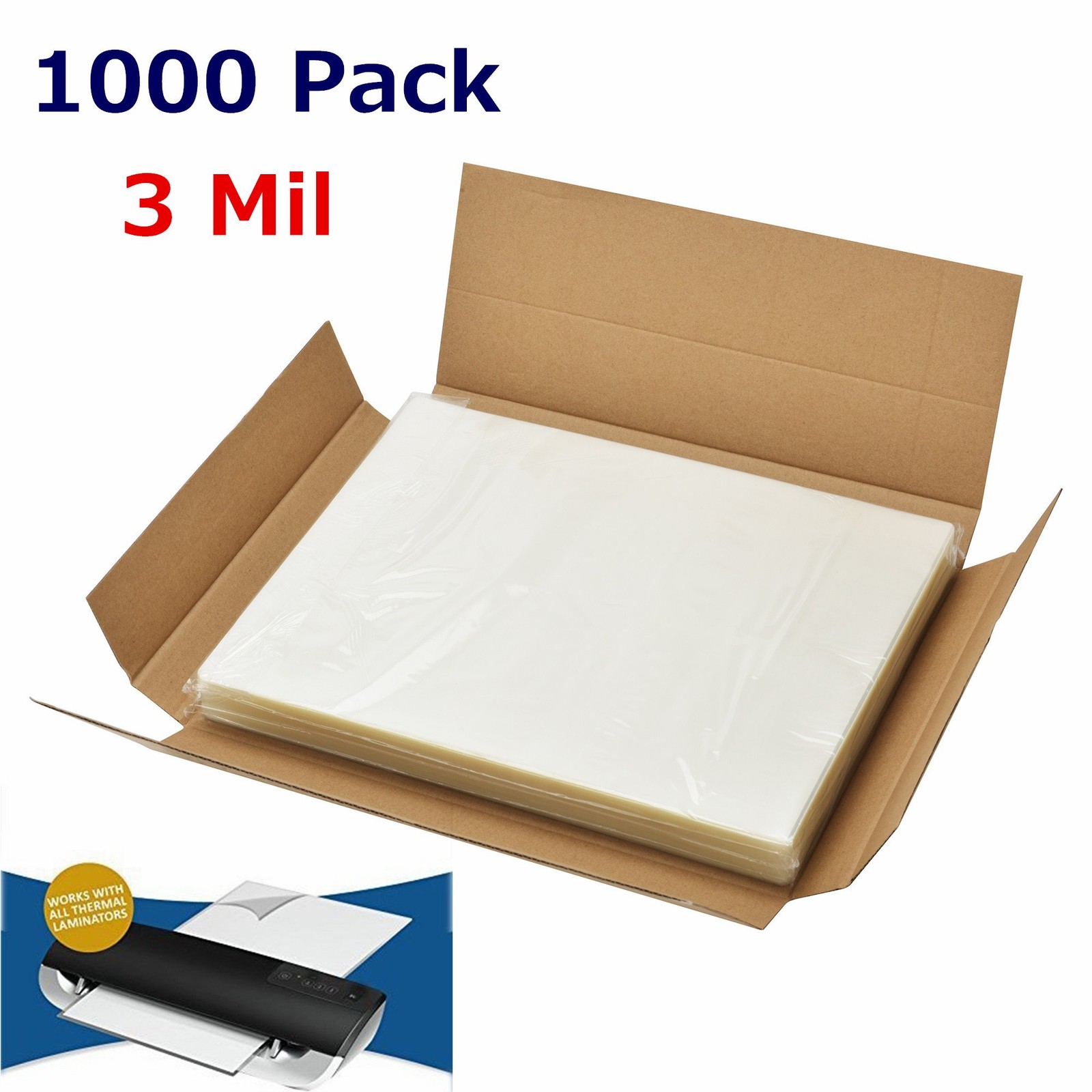 3 Mil Letter Size Clear Thermal Laminating Pouches 1000 Pack - 9" x 11.5" Sheets