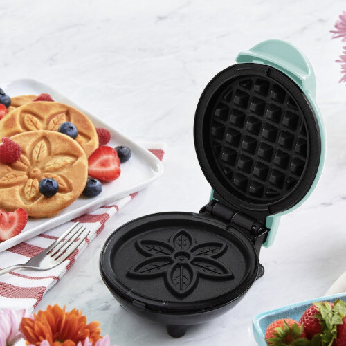 Dash Electric 350W Flower 4" Mini Waffle Maker Blue Aqua - Gift - Easter Spring