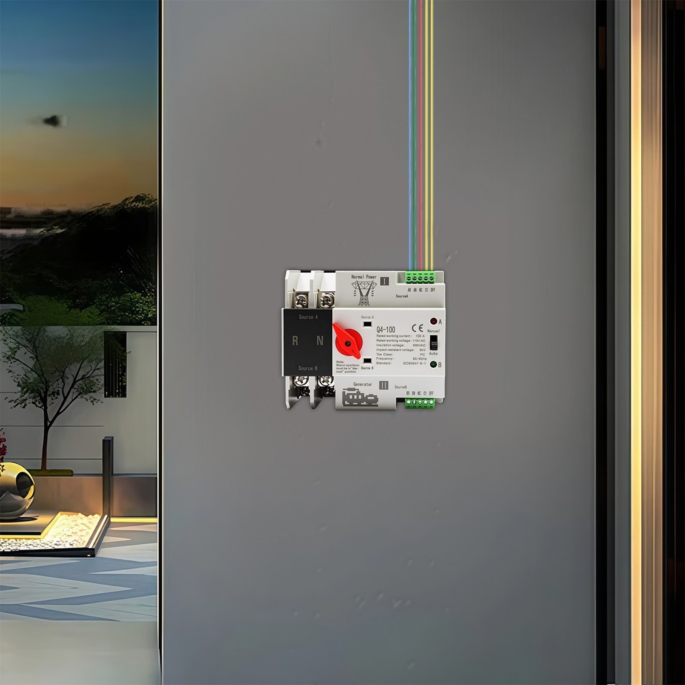 DIN Rail Mount Dual Power Transfer Switch, 2P 100 Amp Automatic Transfer Switch