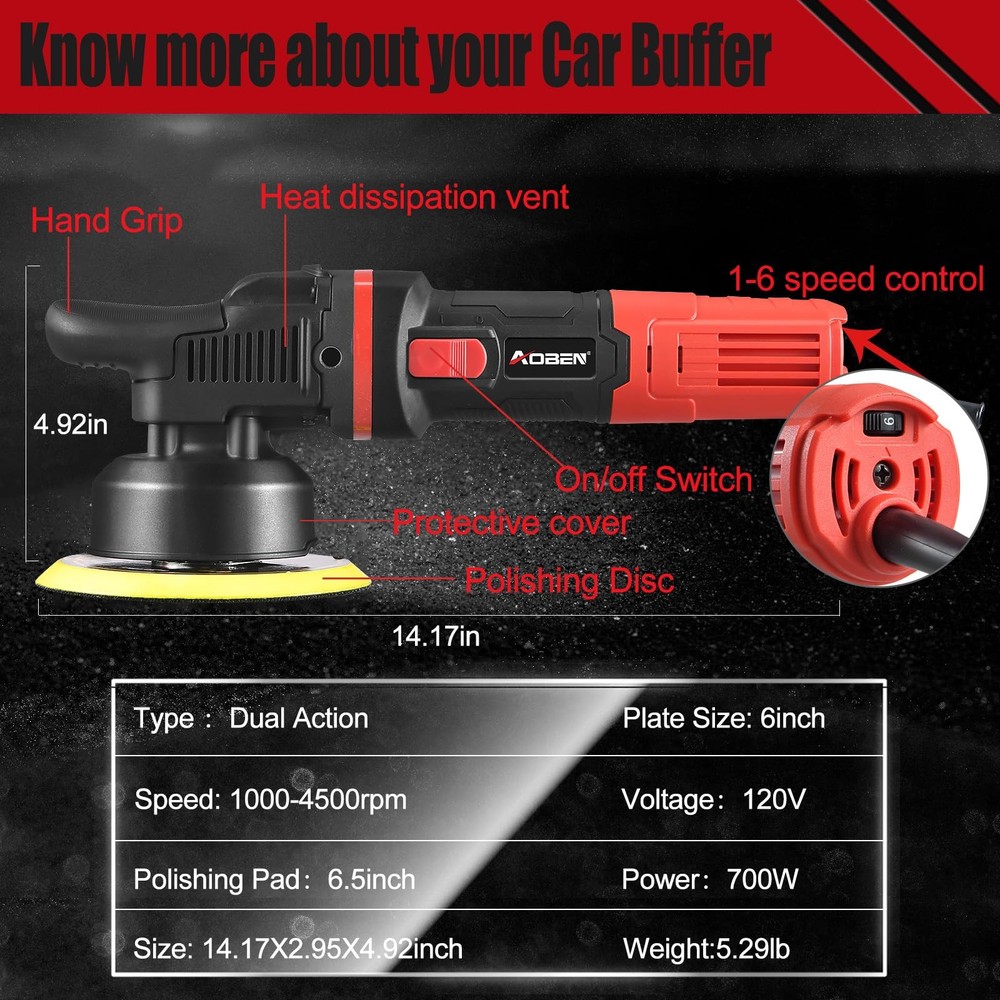 Car Buffer Polisher,6 inch Dual Action ,Random kit with Variable Speed