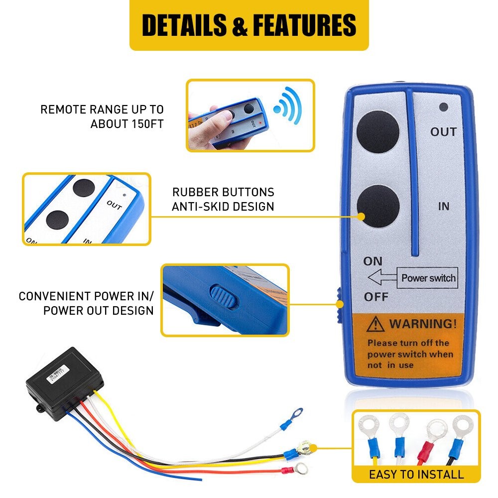 Wireless Winch Remote Control Kit 12V Receiver 150ft Twin Switch Handset Easy