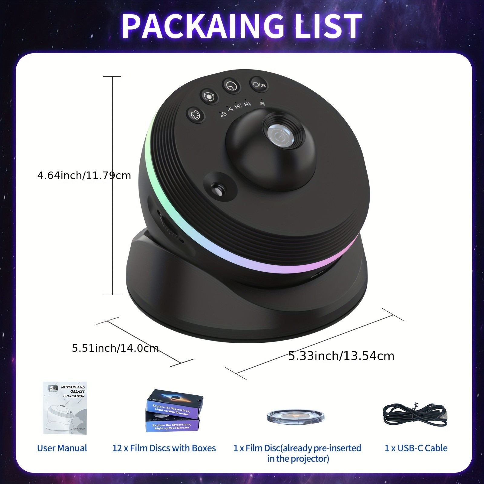 Meteor Galaxy Projector, 13in Sky Night Light Constellation Moon for Bedroom