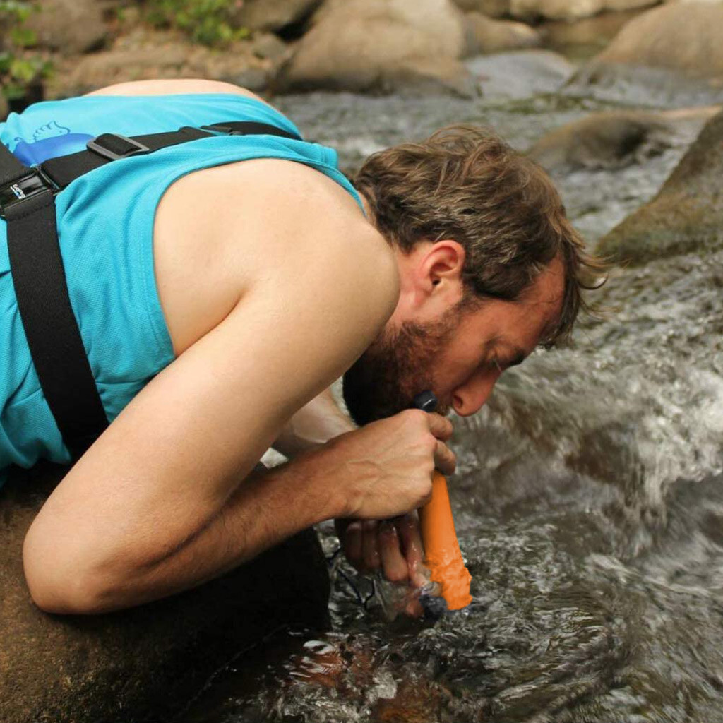 Personal Water Filter Straw Portable Filtration Emergency Survival 1500L Orange