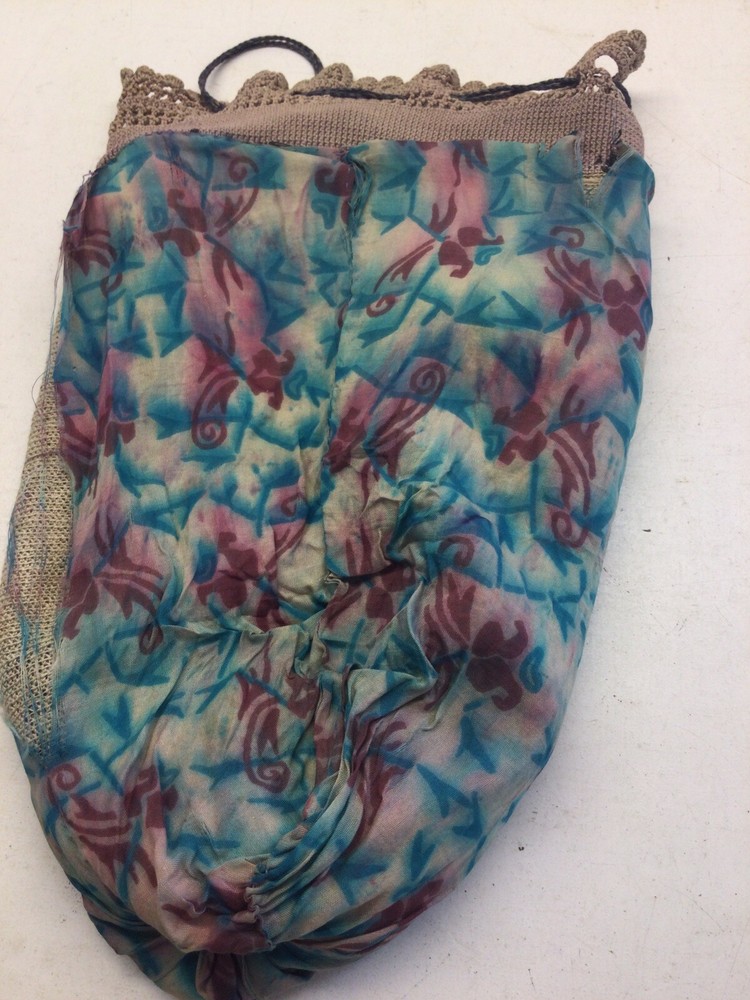 Antique Beaded Roses Drawstring Bag Purse