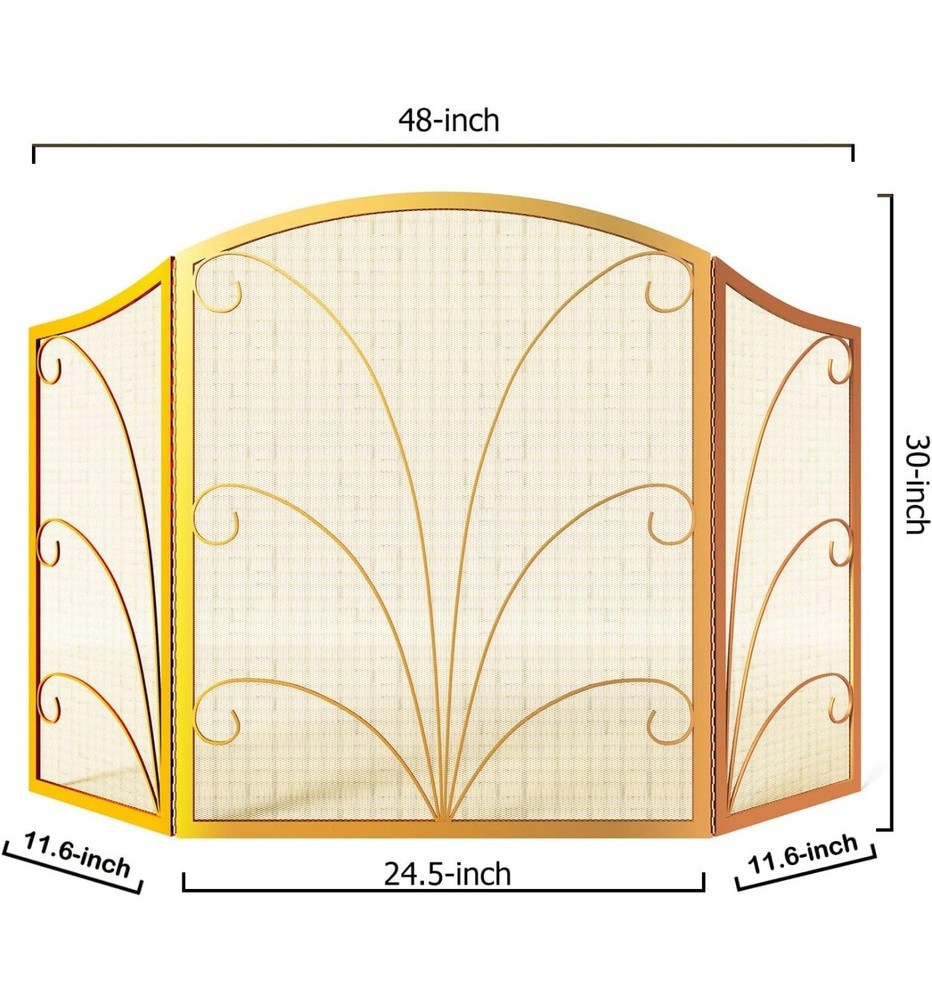 3-Panel Arched Fireplace Screen Decorative, Handcrafted Iron Spark Cover