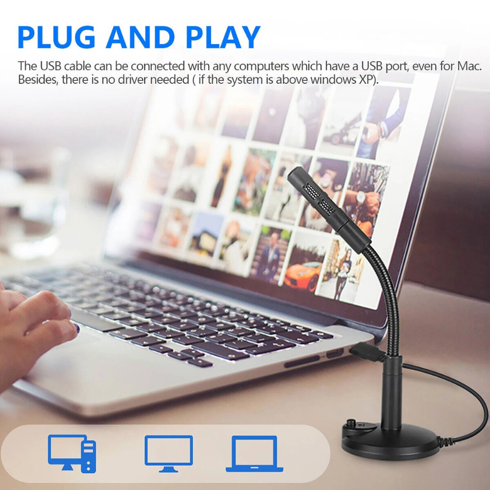 Computer Mini Condenser Microphone USB Stand Recording Mic For PC Desktop Laptop