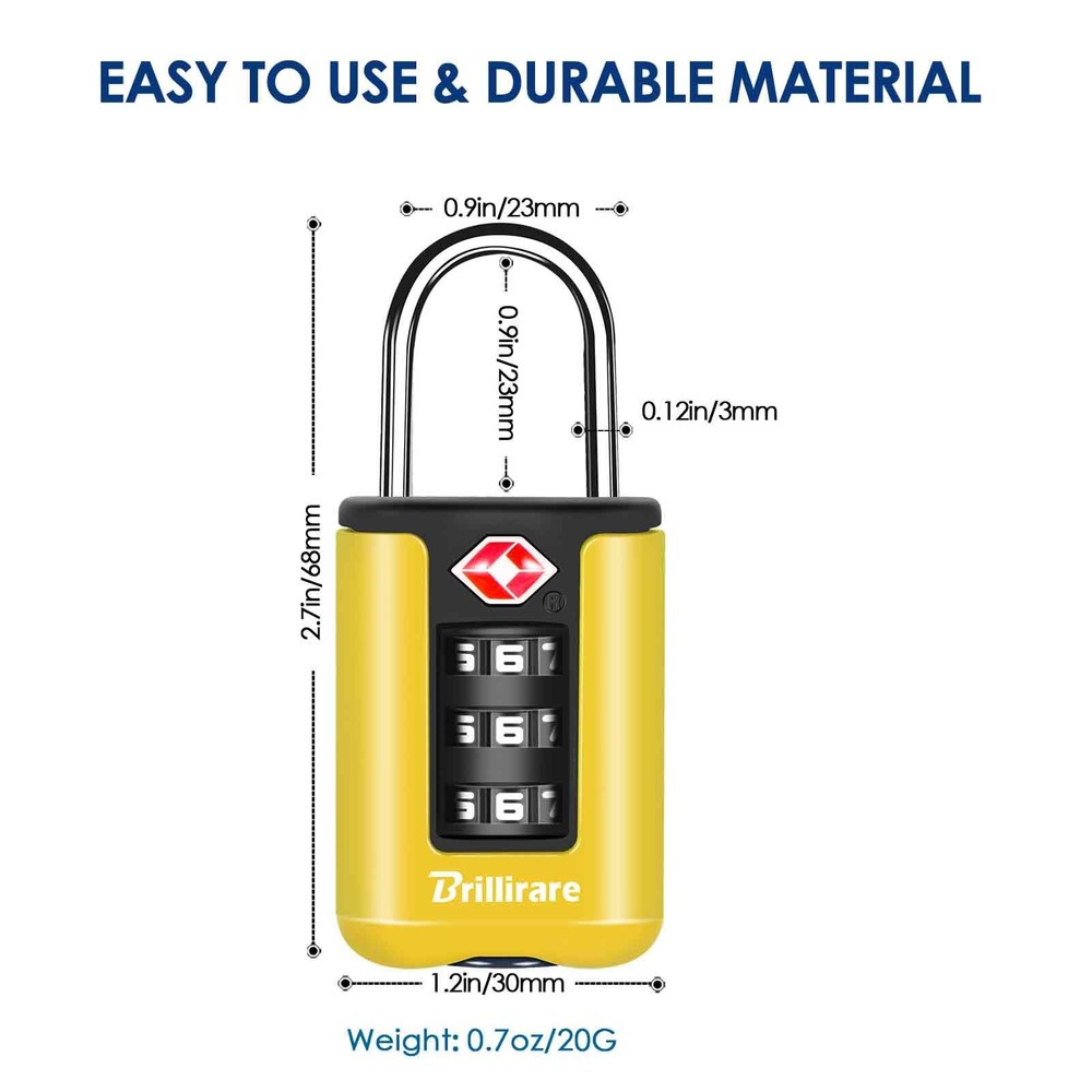 BRILLIRARE 2 Pack TSA Approved Luggage Locks, Combination 2 Pack-Yellow