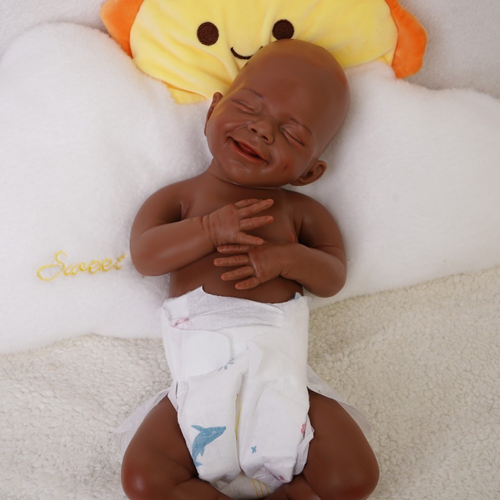 17.72 inch Silicone Reborn Baby Dolls Lifelike Newborn Girl Dolls Dark Brown