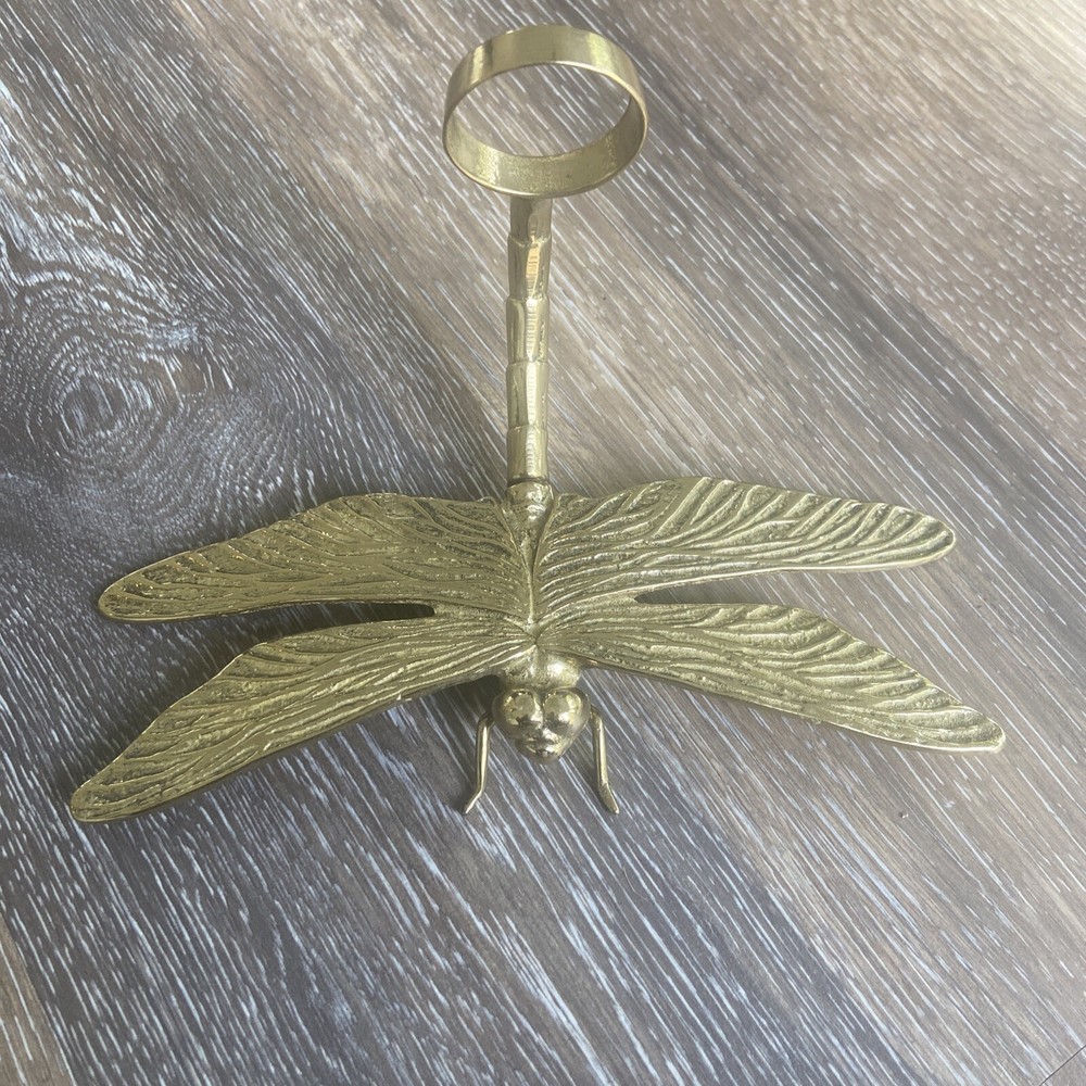 Vintage Style Solid Brass Dragonfly Front Door Knocker Bent Tail Design 8x4"