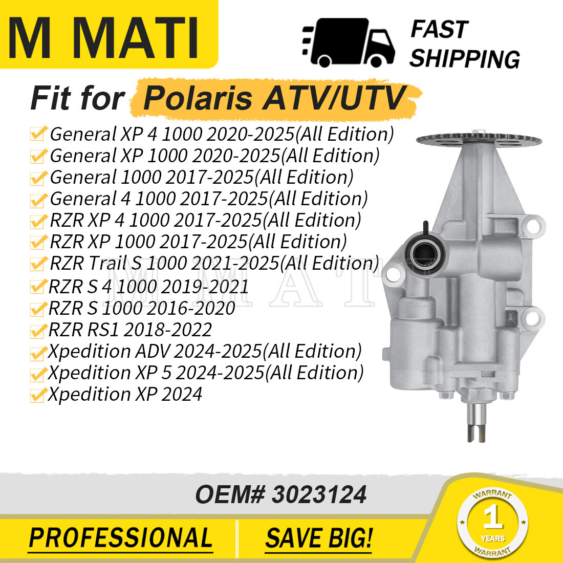Engine Oil Pump 3023124 For Polaris RZR 1000 General 1000 XP XP 4 1000 2017-2025