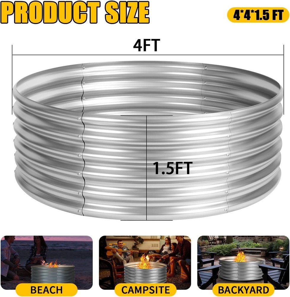 Outdoor Fire Pit Ring 48 inch Round Galvanized Fire Ring for Outside Fire Pit