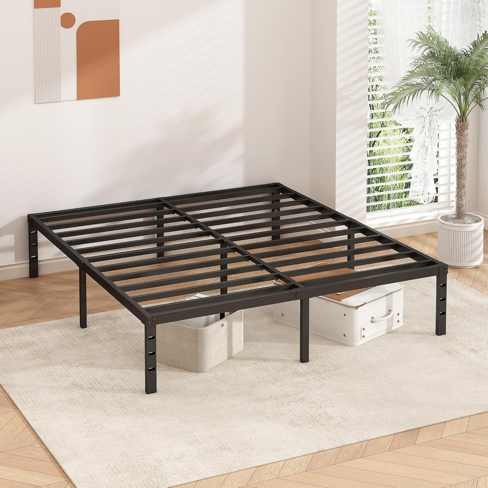 Easy Assembly Metal Bed Frame, Strong Support Slats, Queen