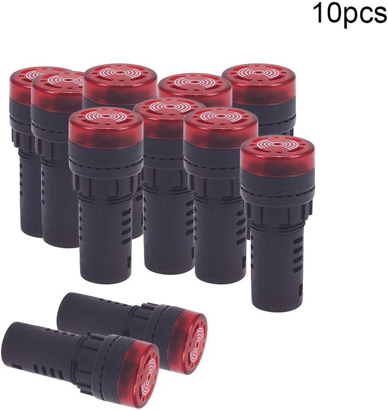 10Pcs Red Indicator Light with Buzzer AC/DC 24V, 22Mm Panel Mount