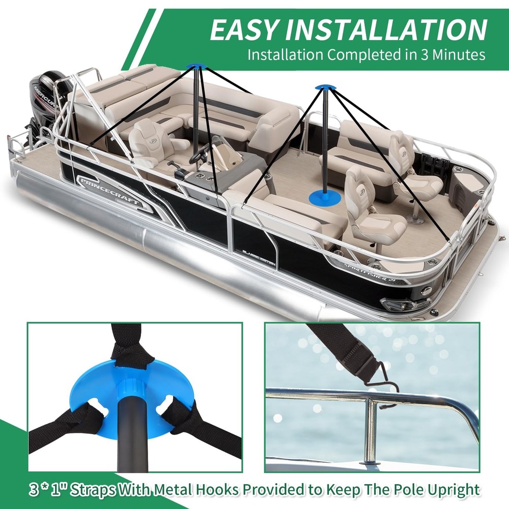 Windproof Boat Cover Support Pole System 2 Pcs with 8 Adjustable Heights Tele...