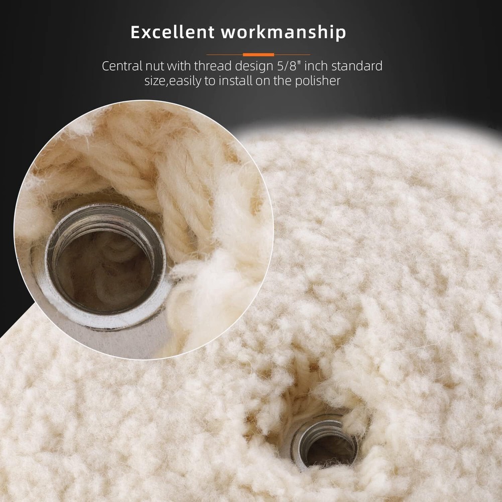 8" Wool Buffing Pad Double Side Wool Pad 5/8-11 Thread for 2-Sided Cutting Pad