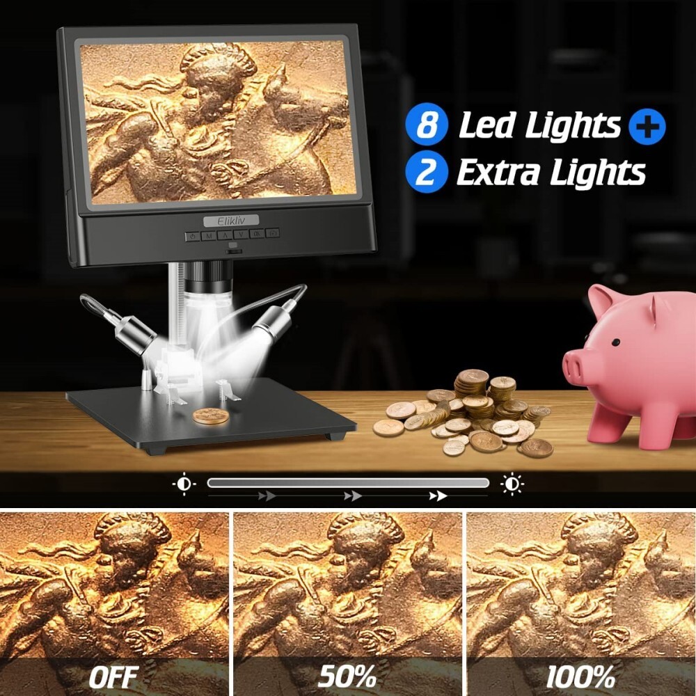 Elikliv Digital Microscope 10'' 12MP 1300X Coin Magnifier with Light for Adult