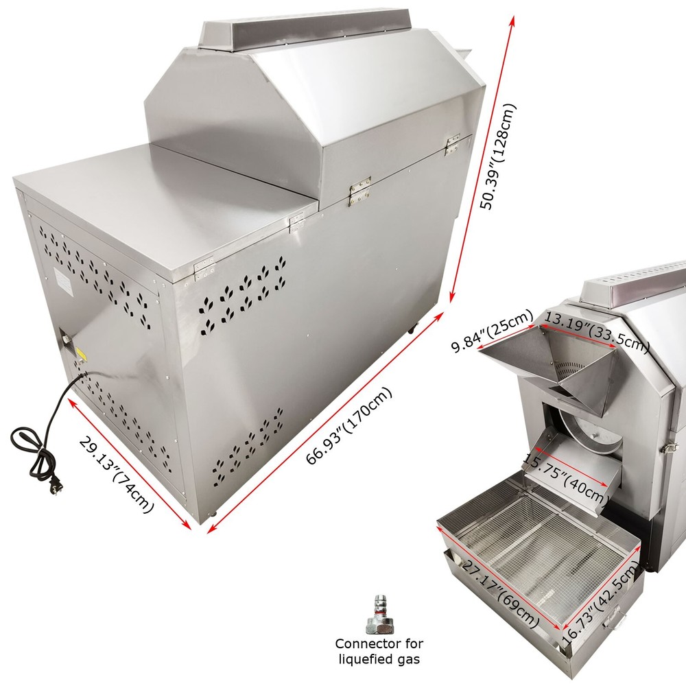 110LBS Full-Automatic Coffee Roaster Nuts Bean Roasting Machine Stainless 220V