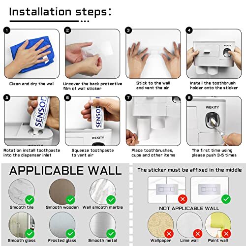 Wekity Multifunctional Wall-Mounted Toothbrush Holder, Assorted Colors