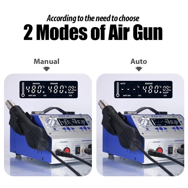 WEP 948-II 4-in-1 Digital Soldering & Desoldering Rework Station Kit Vacuum Pump