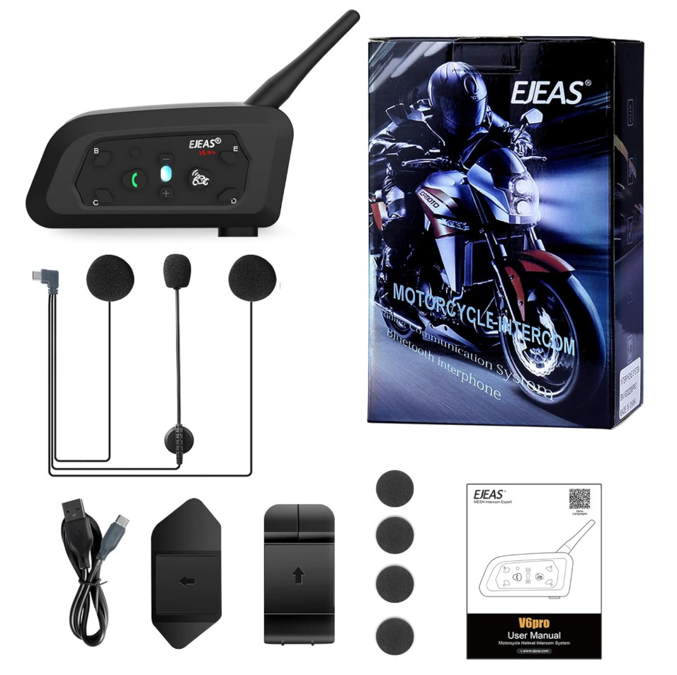 EJEAS Vnetphone V6 Motorcycle Bluetooth Headset, 2 Riders Intercom Bluetooth 5.1
