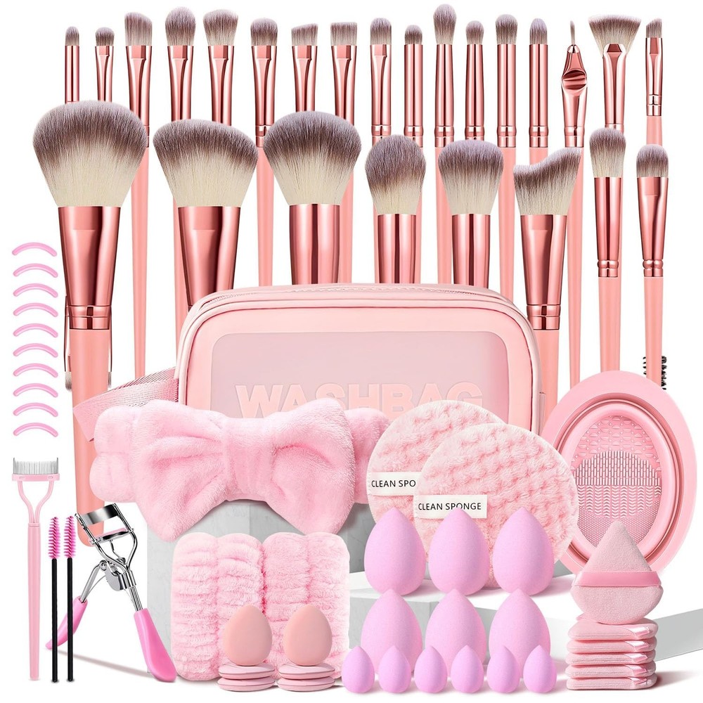 HGHDBT 70Pcs Pink Makeup Brushes Set Professional Makeup Kit Multi-functional
