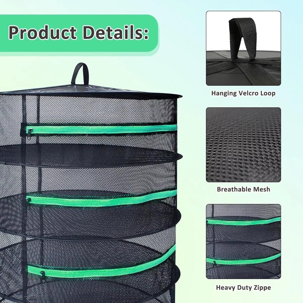 8 Layer Herb Drying Rack 2ft Diameter Plant Hanging Mesh Dry Net