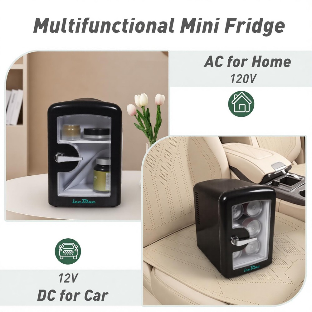 Mini Fridge, Tiny Fridge with Viewing Window, 4 Liter /6 Cans Compact Small R...