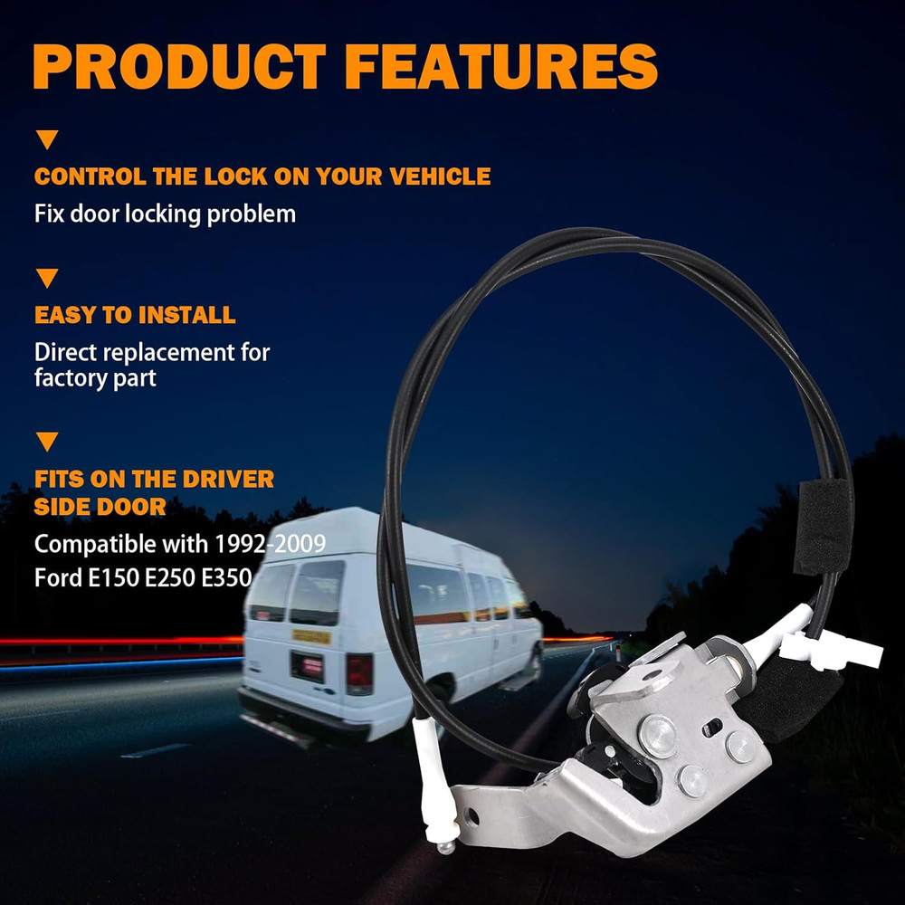 Rear Upper Door Latch Cable for 1992-2009 Ford E150 E250 E350 Cargo Van Driver
