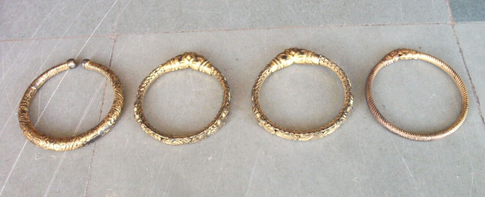 4 Pc Vintage Fine Metal Handcrafted Solid Crafted Bracelets /Bangles