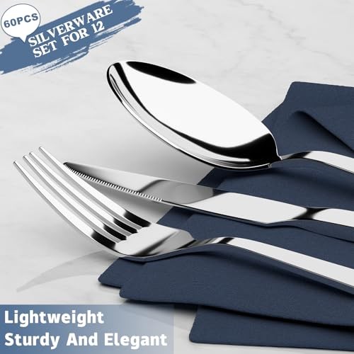60 Piece Silverware Set For 12, Stainless Steel Flatware/Tableware Set Modern