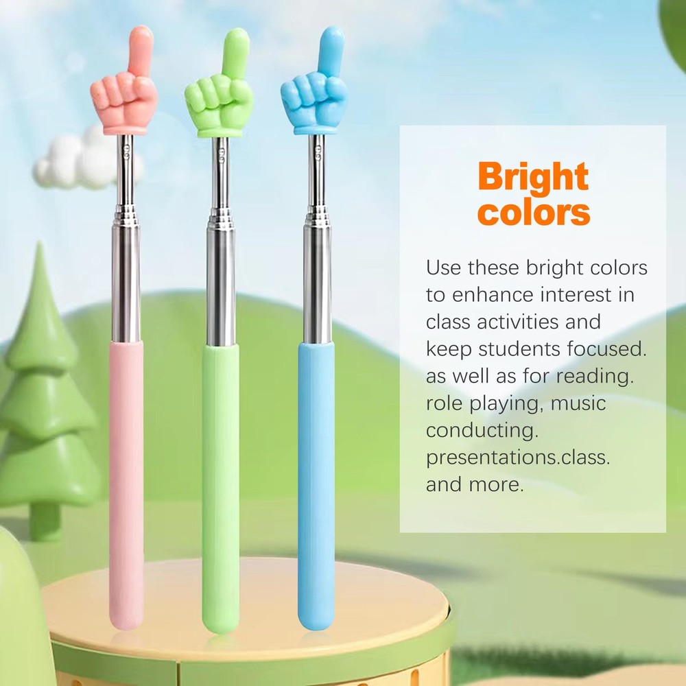 CoguZed 3 Pack Retractable Pointer Stick for Classroom, Blue+Pink+Green