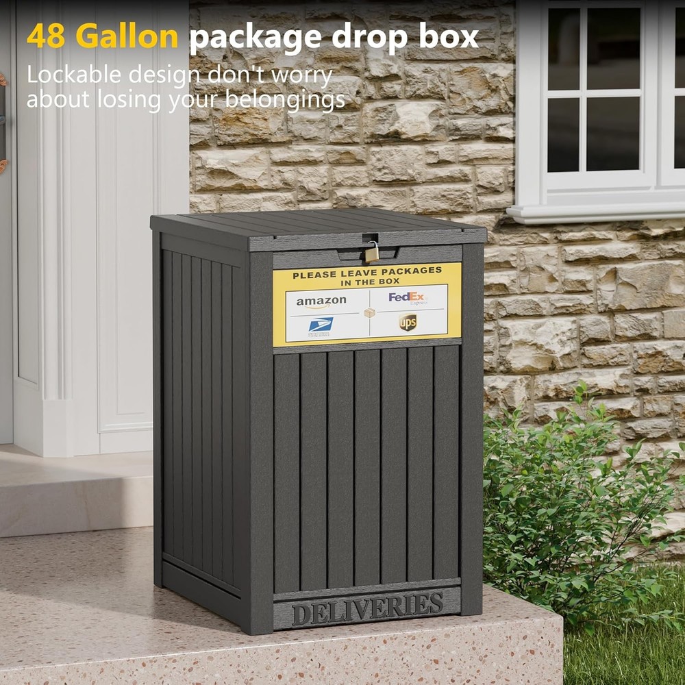 Package Delivery Box Outside W/ Sign 48 Gallon Storage W/ Lockable Secure Large