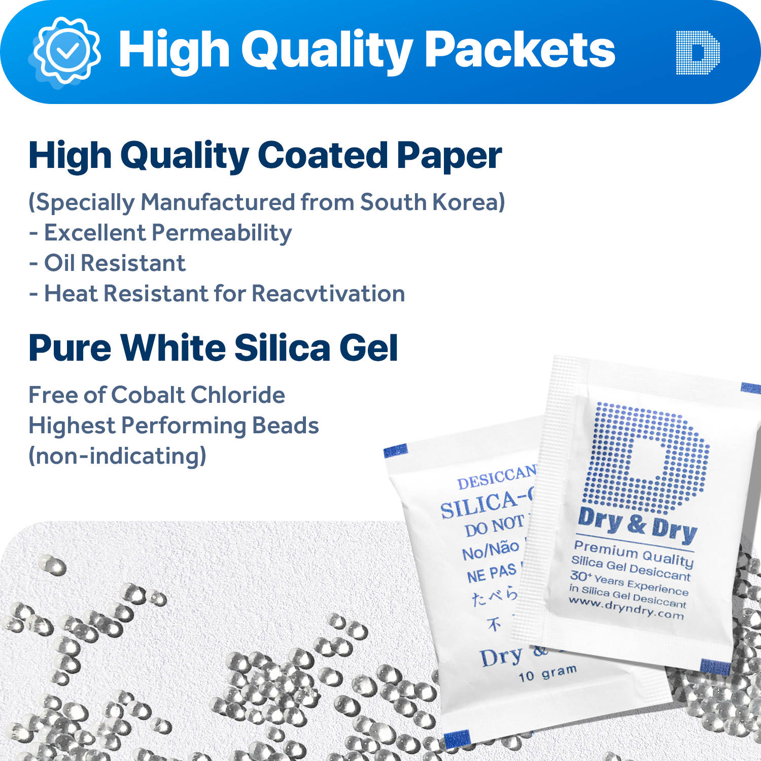 10 gram X 15 PK "Dry&Dry" Silica Gel Desiccant Packets - Reusable(FDA Compliant)