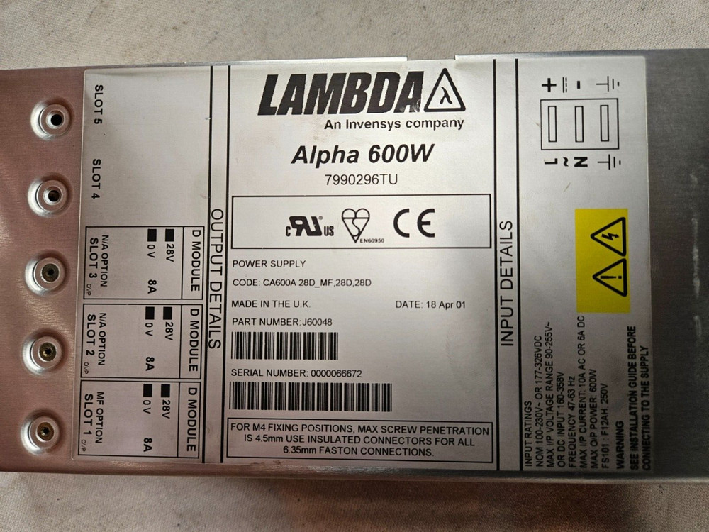 Lambda J60048 Alpha 600W Power Supply CA600