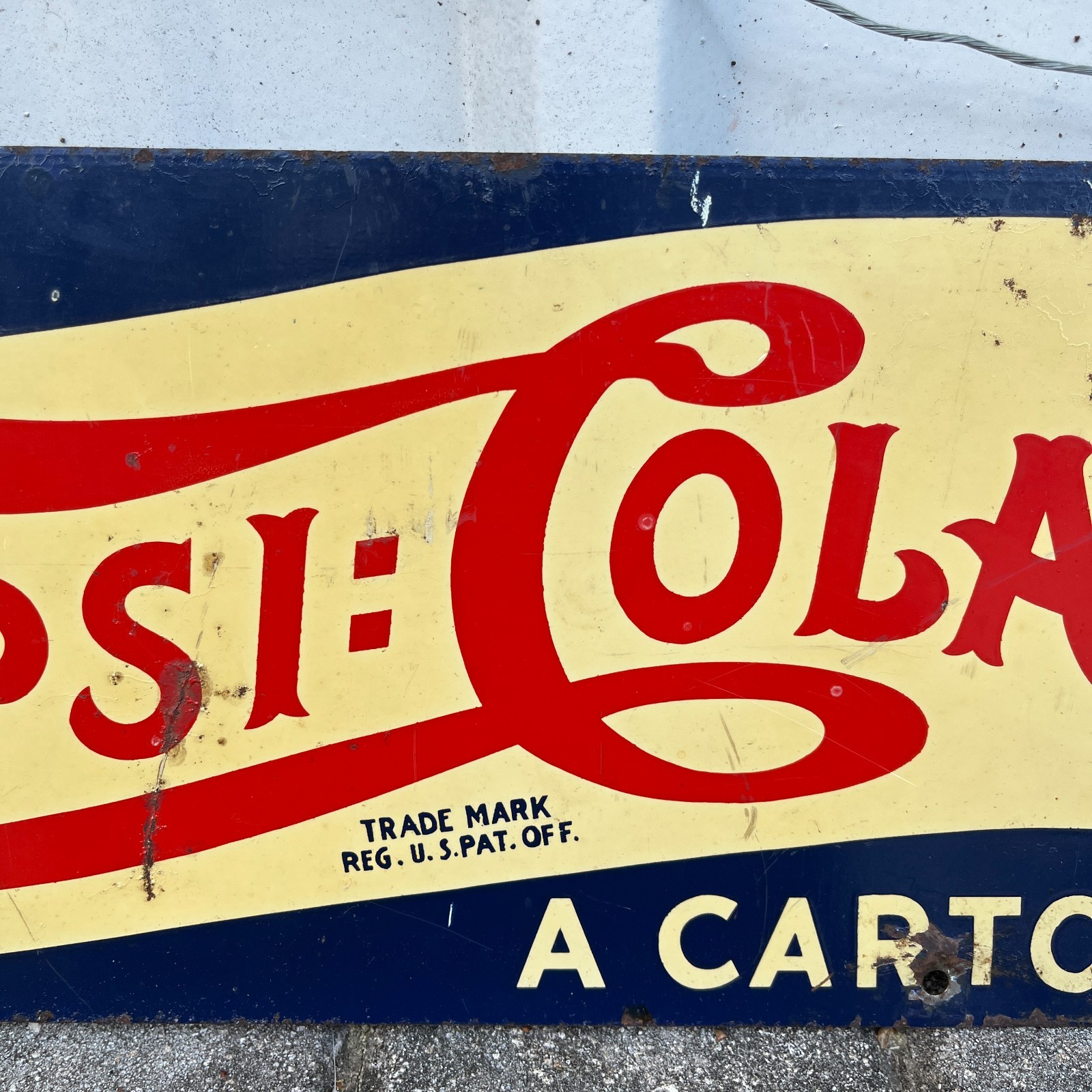 Original 1930's - 1940's Pepsi Cola Double Dot Metal Sign Double Sided