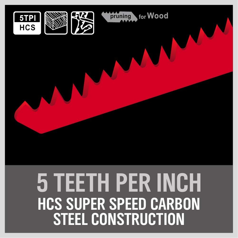 12-Inch Wood Pruning Reciprocating Saw Blades 5TPI for Tree Trimming (5 Pack)