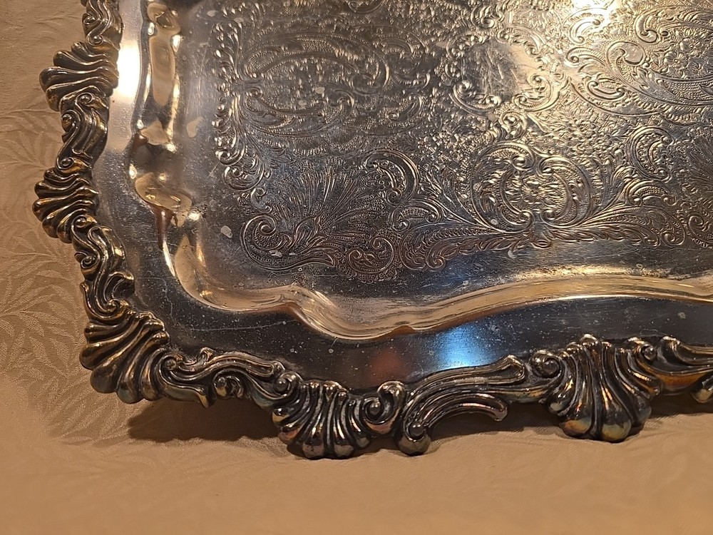 FB Rogers Silver on Copper Rectangle Footed Serving Tray Platter #6720 11x14