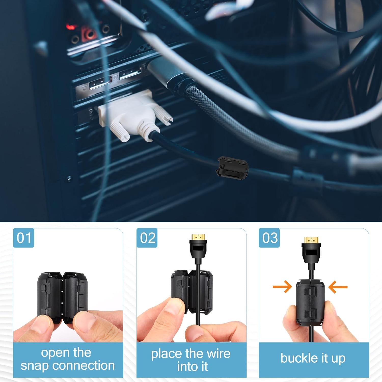 25Pcs Ferrite Chokes Ferrite Beads Snap on RFI EMI Noise Suppressor Cable Clip