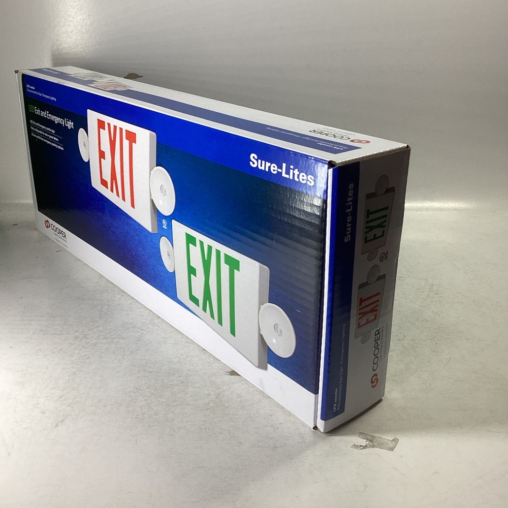EmergencyLight Exit Sign Combo White Integrated LED Lighting 2 Head 120-277V