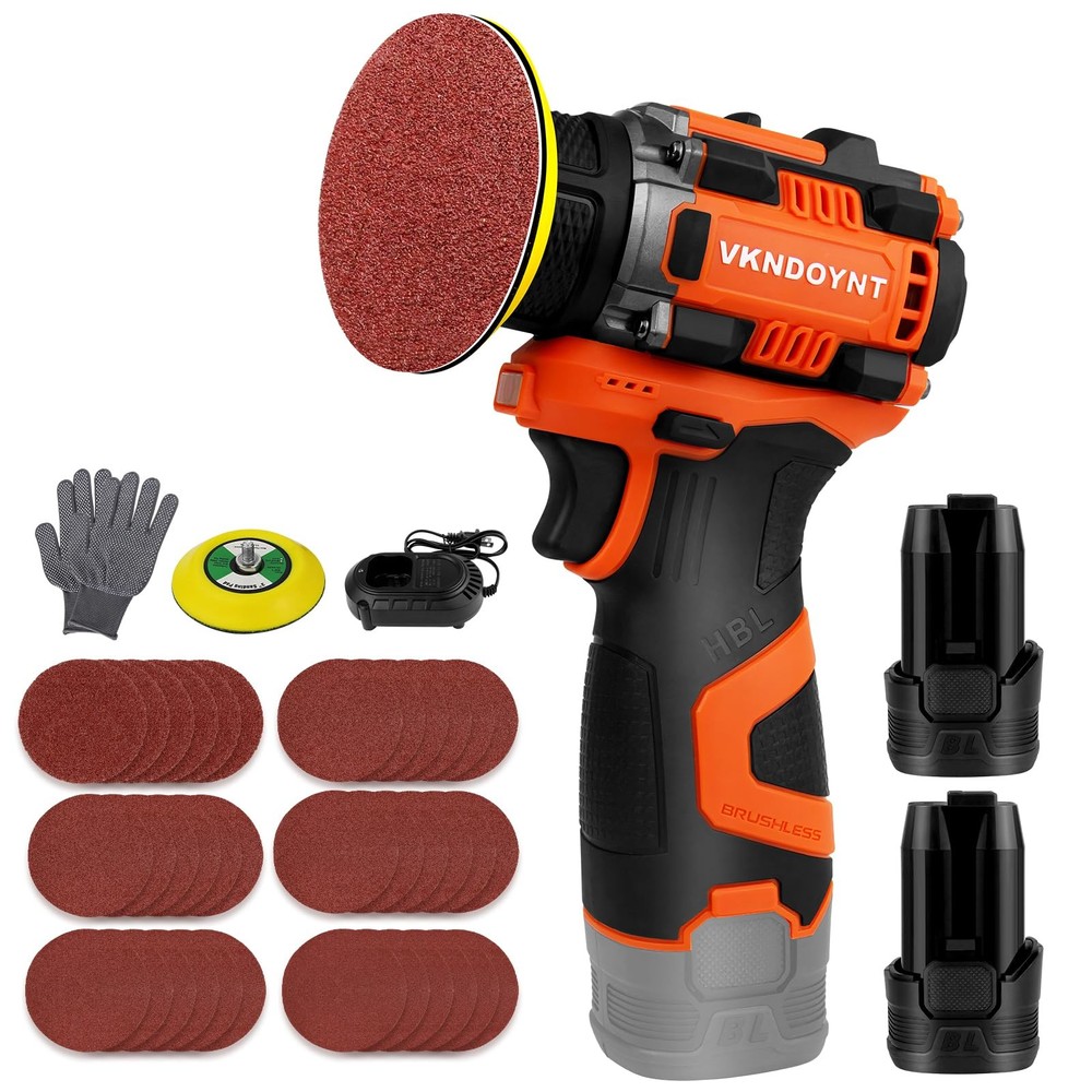 Brushless Small Sander with 36PCS Sandpapers, 2 Variable Speed Cordless Sande...