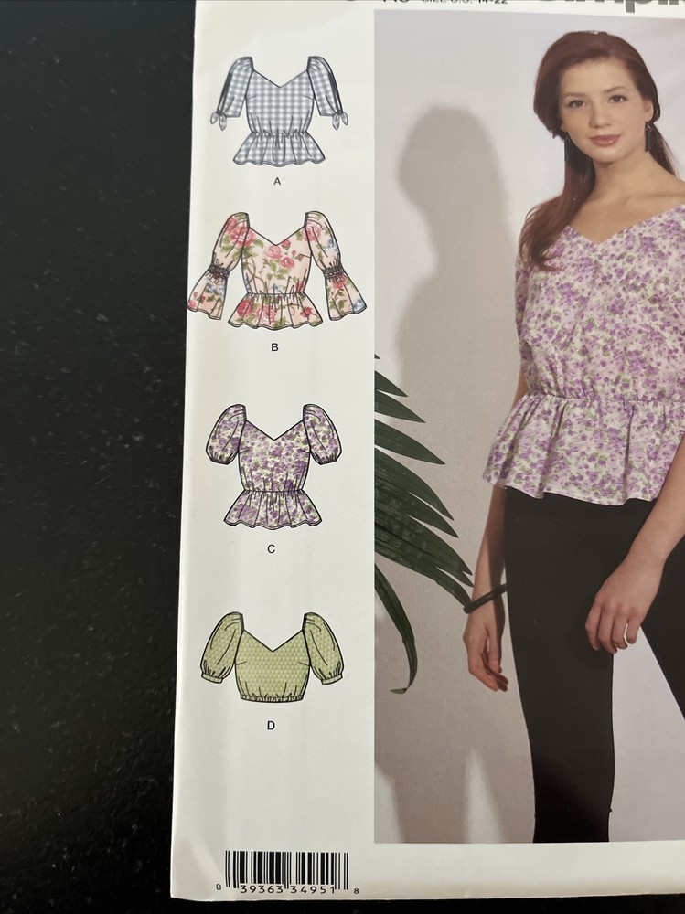 Simplicity Pattern 10189 Sizes 14-22 Peasant Blouse Uncut