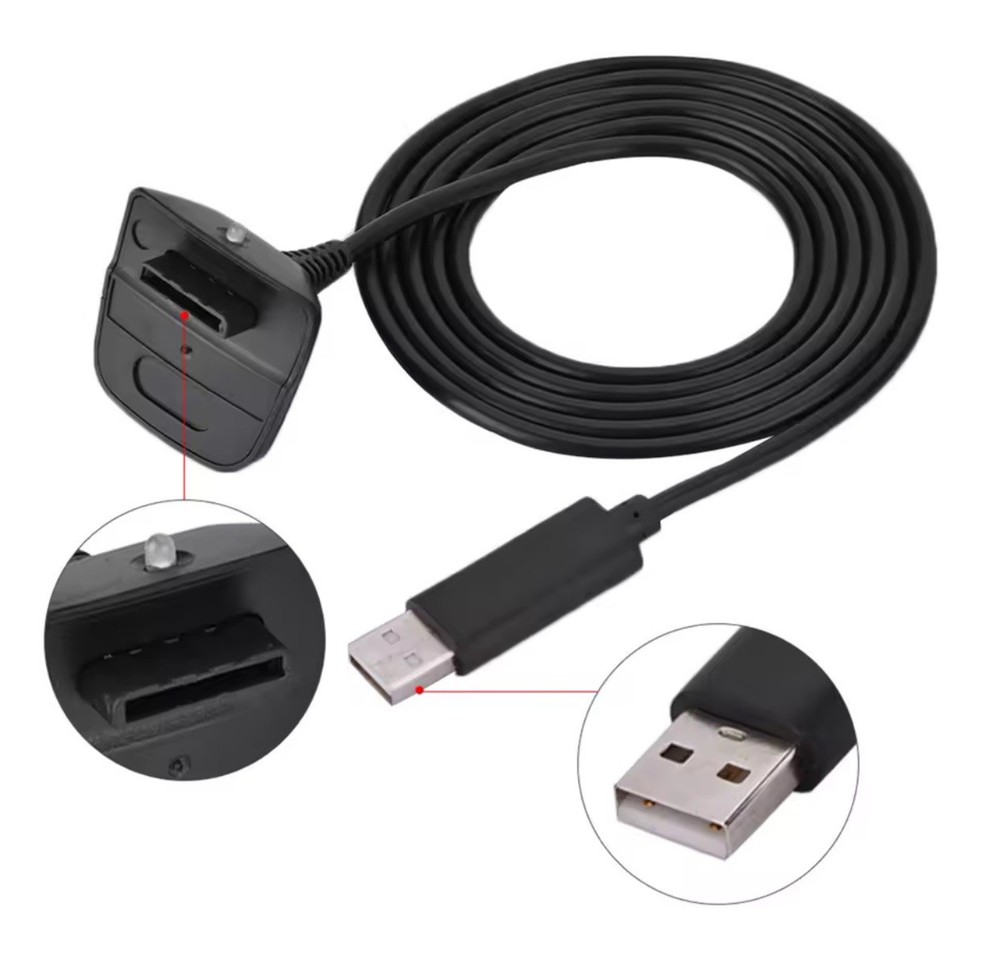 Xbox 360 Controller USB Charging Cable 5FT Play & Charge Black