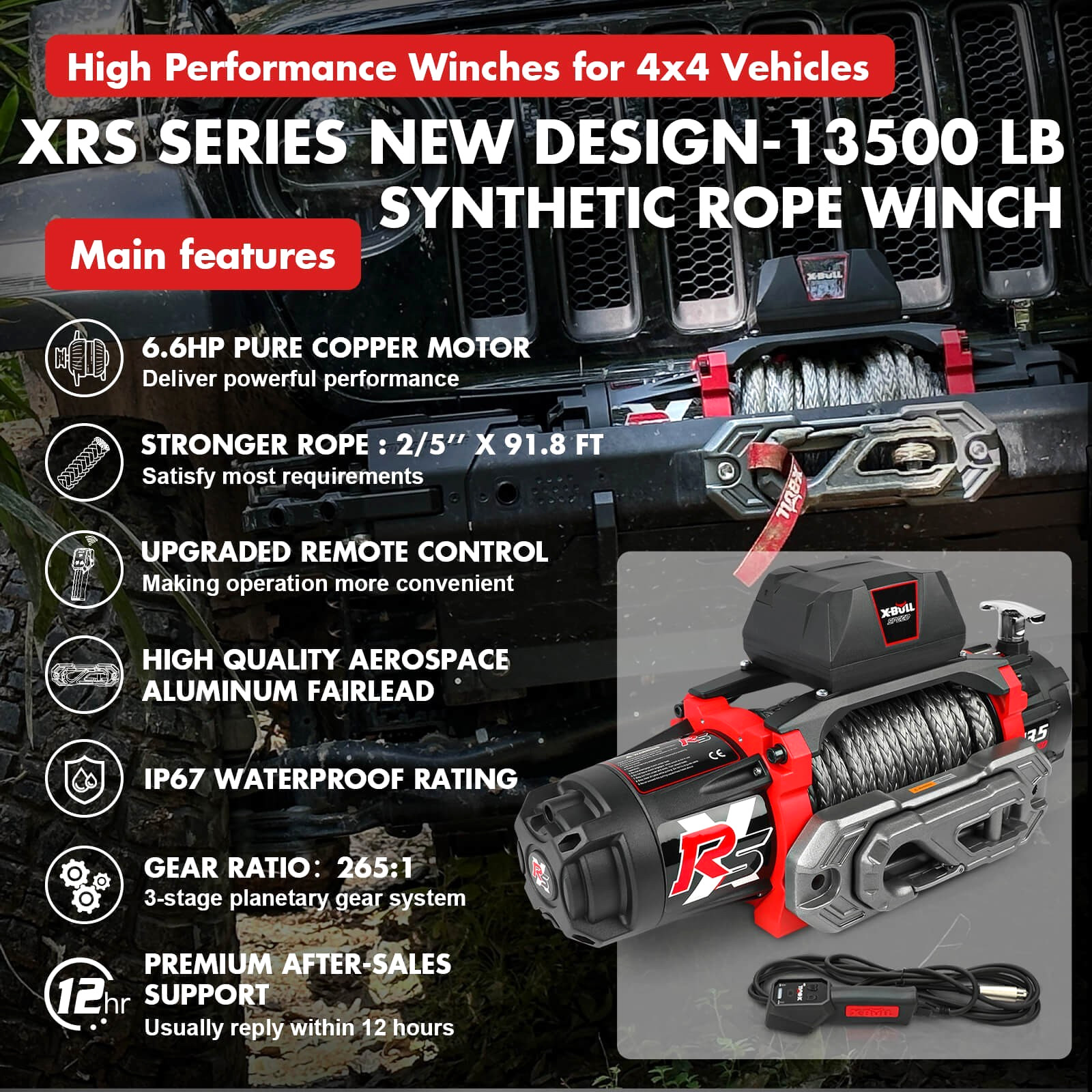 X-BULL Electric Winch 14500LBS 13500LBS 12000LBS 4WD Trailer Jeep Winch Offroad