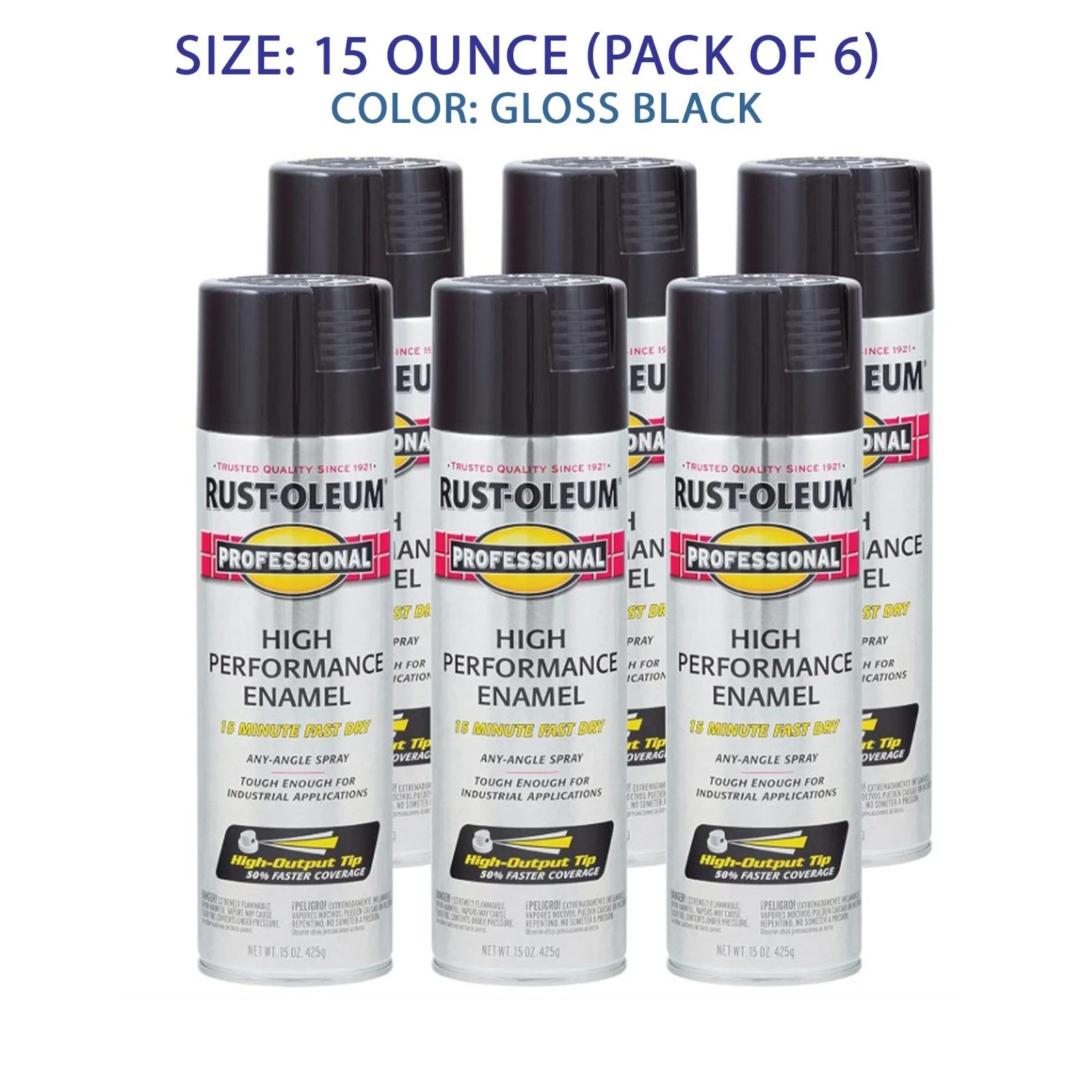 Rust-Oleum 7579838-6PK Professional High Performance Enamel Spray Paint, 15 Oz,