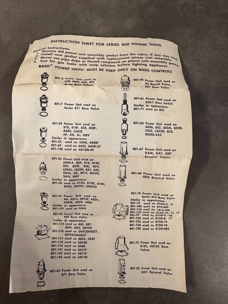 Baso 801–28 power unit assembly