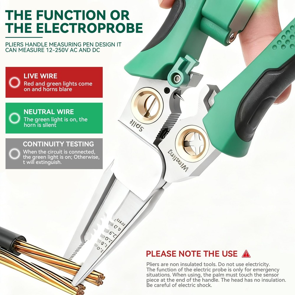 8 In 1 Wire Stripper With Voltage Tester, Multi-Function Electric Red