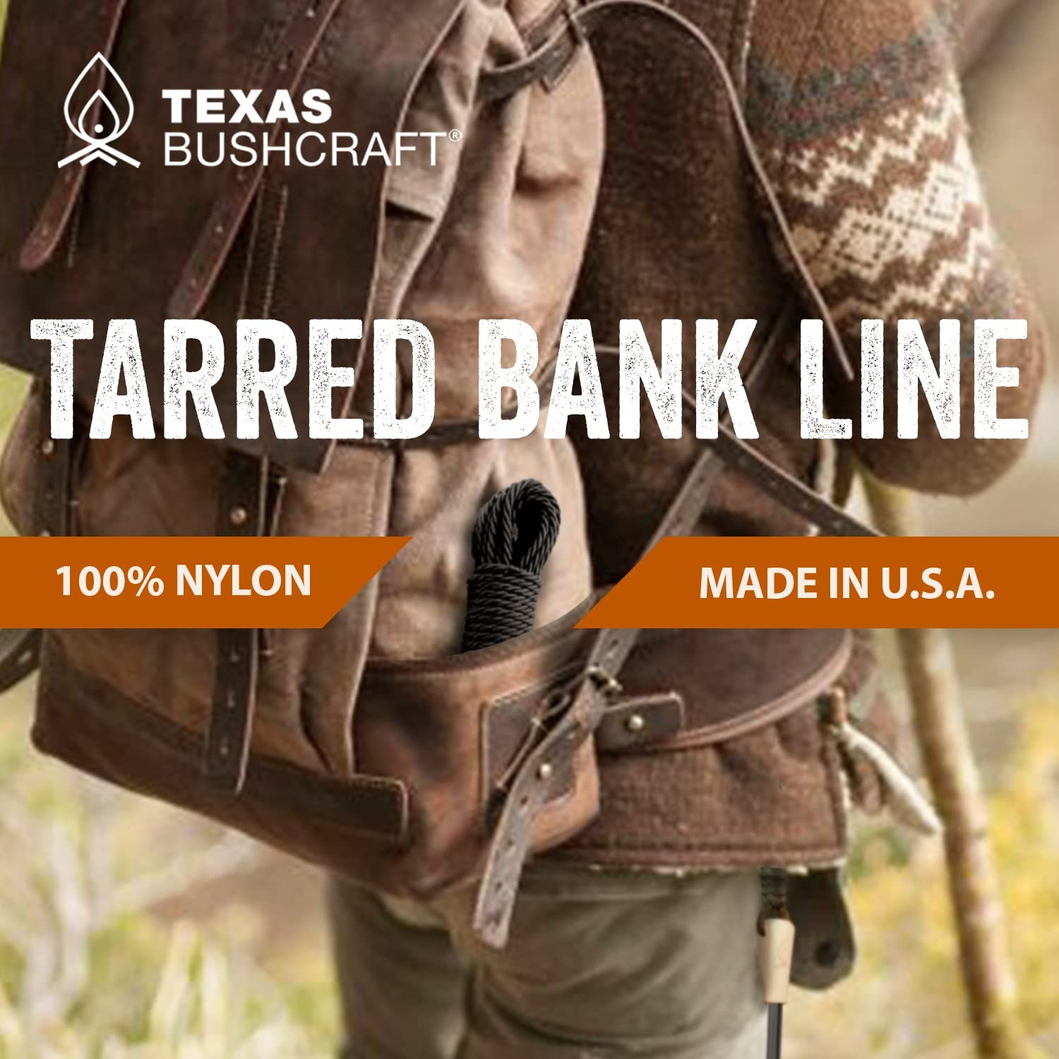 Texas Bushcraft Tarred Bank Line Twine - #36 Black Nylon String for Fishing,