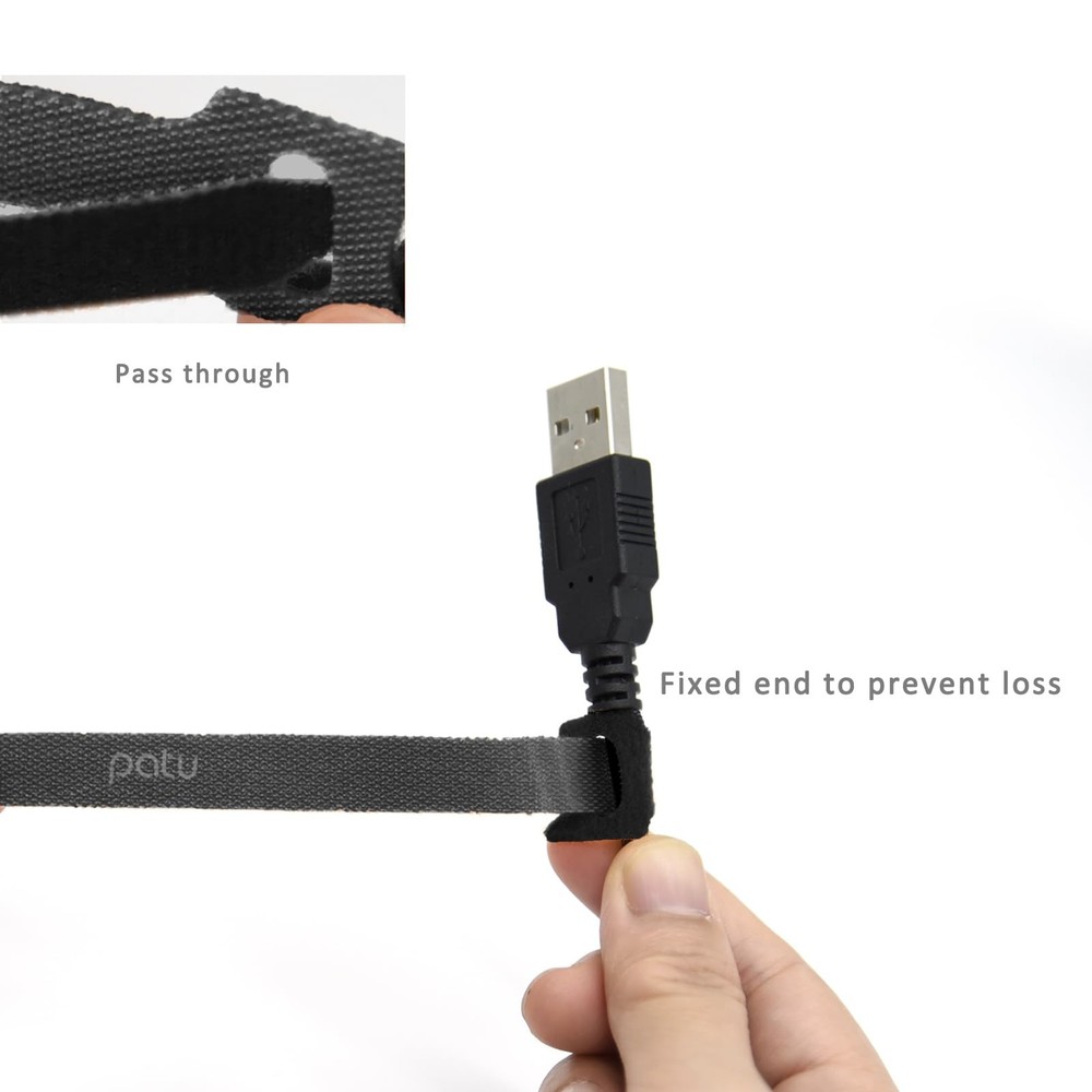 Patu 30-Pack Reusable 3 Hook Loop Cable Ties - Black Cable Organizer